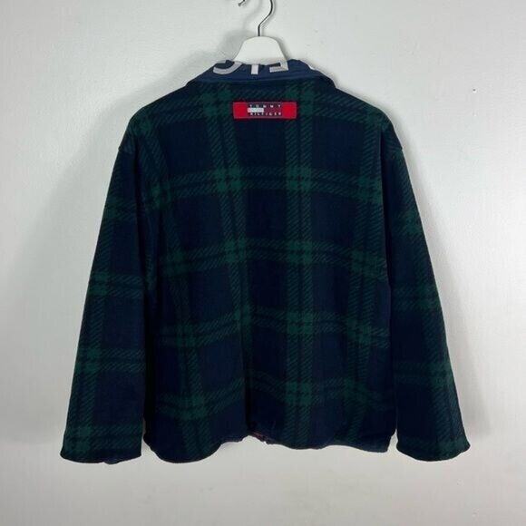 VTG 🔥🔥 Reversible Tommy Hilfiger Medium Fleece Jacket Red/Navy/Green Zippered - Picture 3 of 3